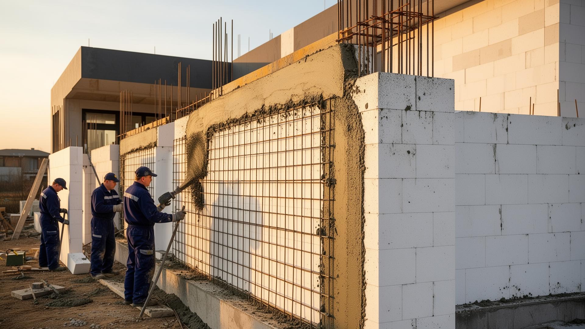 Obra com sistema construtivo em EPS monolítico: painéis aplicados com argamassa armada